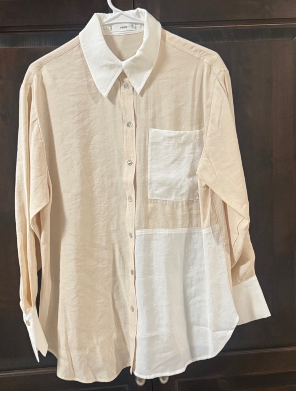 Mango Off-White Button-Up beige color block Shirt size 4